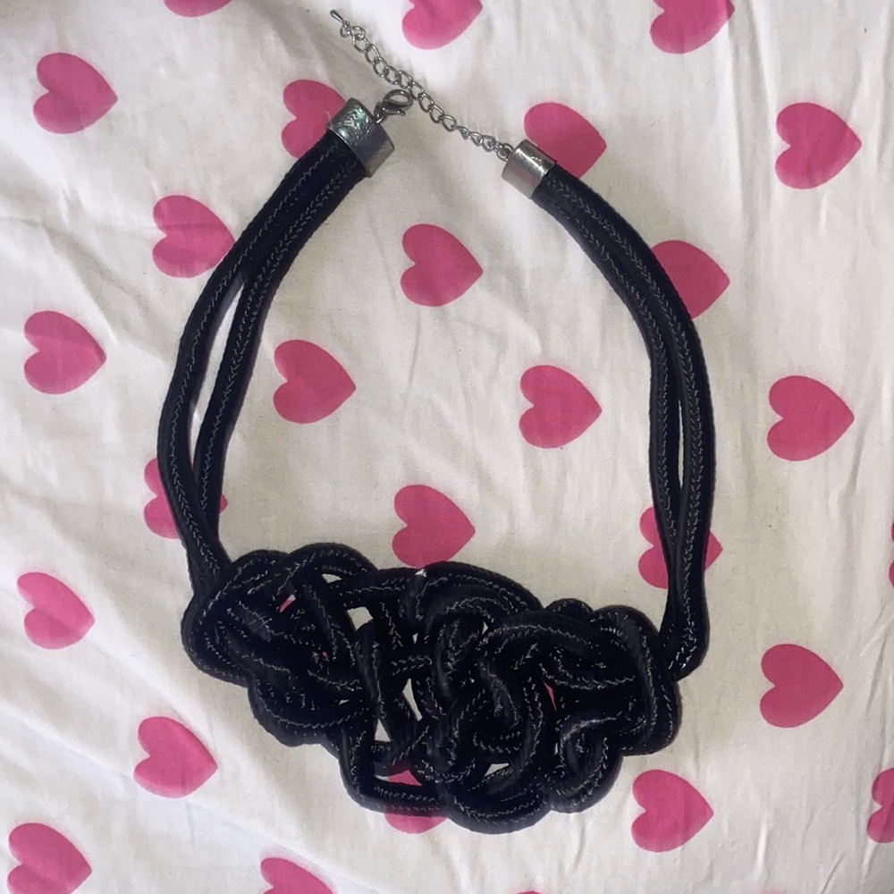Y2K Black Chunky Knotted Rope Necklace